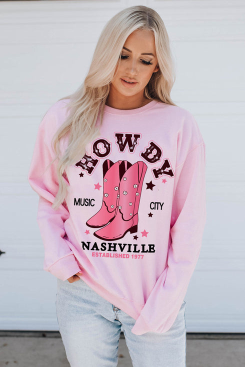 Nashville Howdy Western Boot Graphic Crewneck Sweatshirt