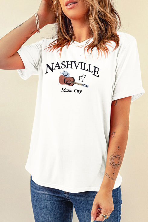 Nashville Music City Embroidered Graphic Crew Neck Tee