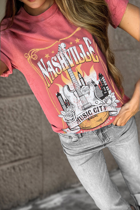 Nashville Music City Graphic Retro Cotton Short Sleeve Tee