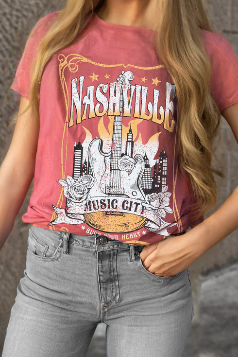 Nashville Music City Graphic Retro Cotton Short Sleeve Tee