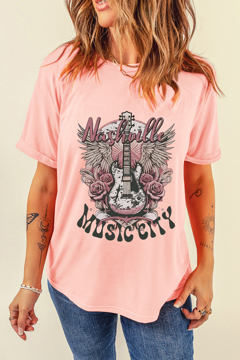 Nashville Music City Guitar Graphic Oversized Crewneck Tee