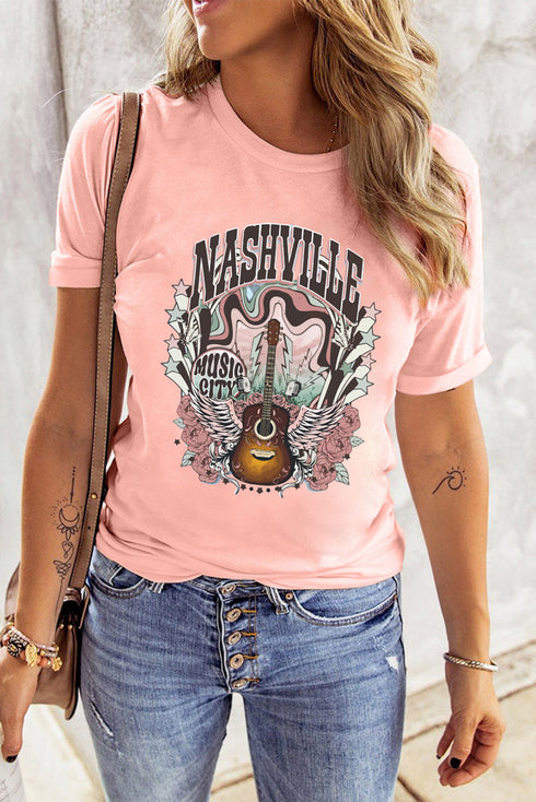Nashville Music City Guitar Graphic Short Sleeve Tee