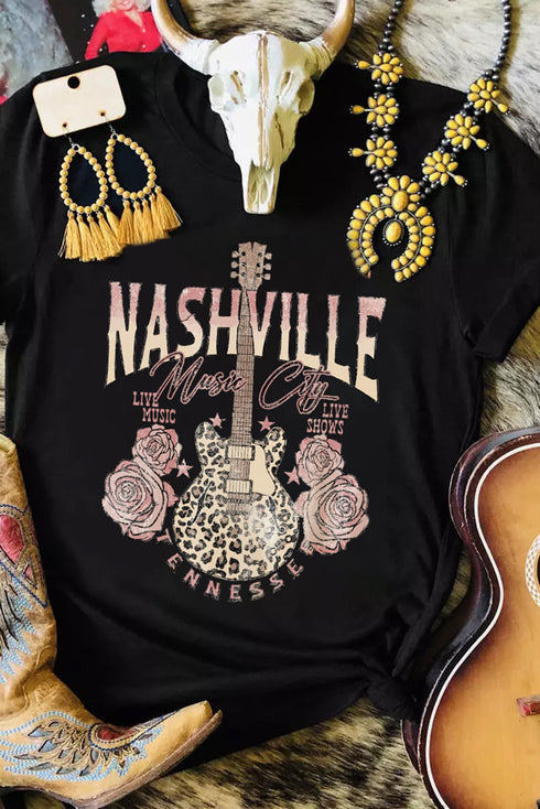 Nashville Music City Guitar Graphic Short Sleeve Tee