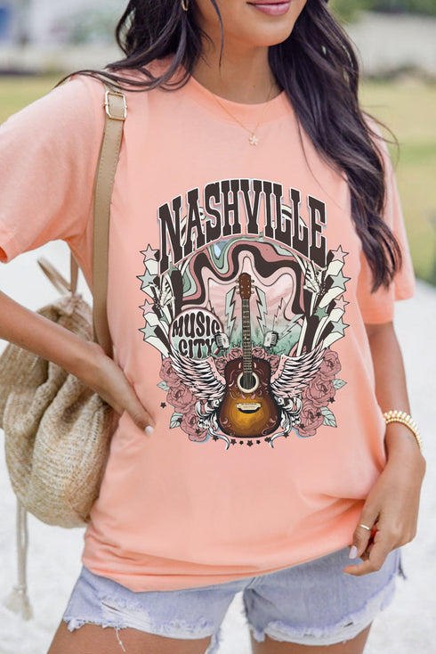 Nashville Music City Guitar Graphic Short Sleeve Tee