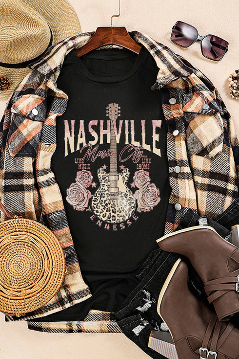 Nashville Music City Guitar Graphic Short Sleeve Tee