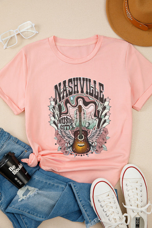 Nashville Music City Guitar Graphic Short Sleeve Tee