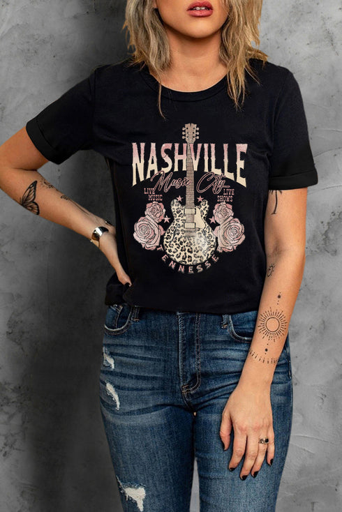 Nashville Music City Guitar Graphic Short Sleeve Tee