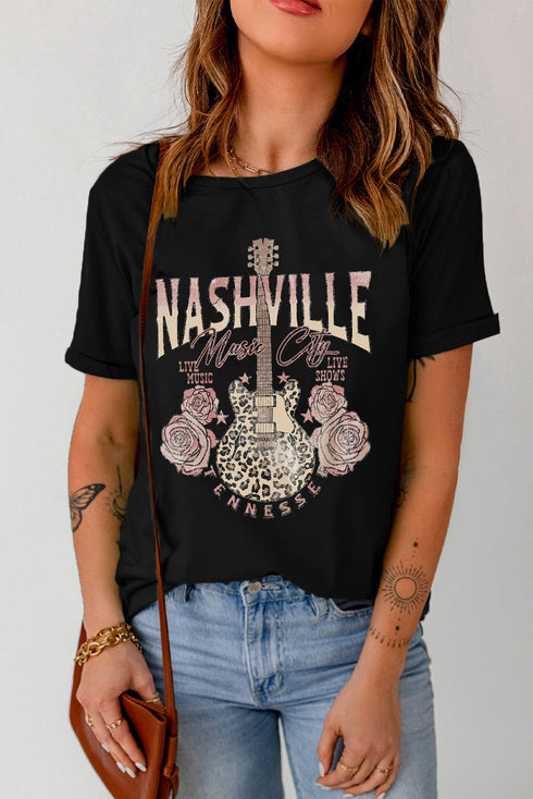Nashville Music City Guitar Graphic Short Sleeve Tee