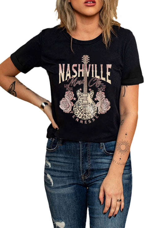 Nashville Music City Guitar Graphic Short Sleeve Tee