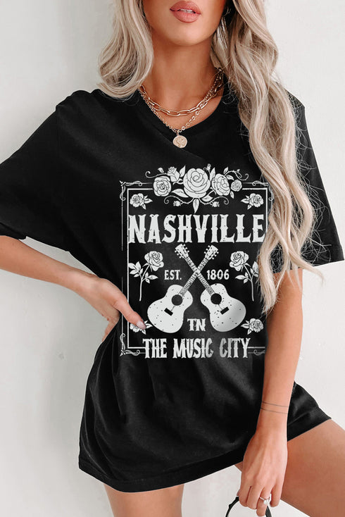 Nashville Music City Rose Guitar Graphic Tunic Tee