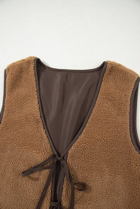 Nashville Nights Boho Western Sherpa Fleece Tie Front Vest