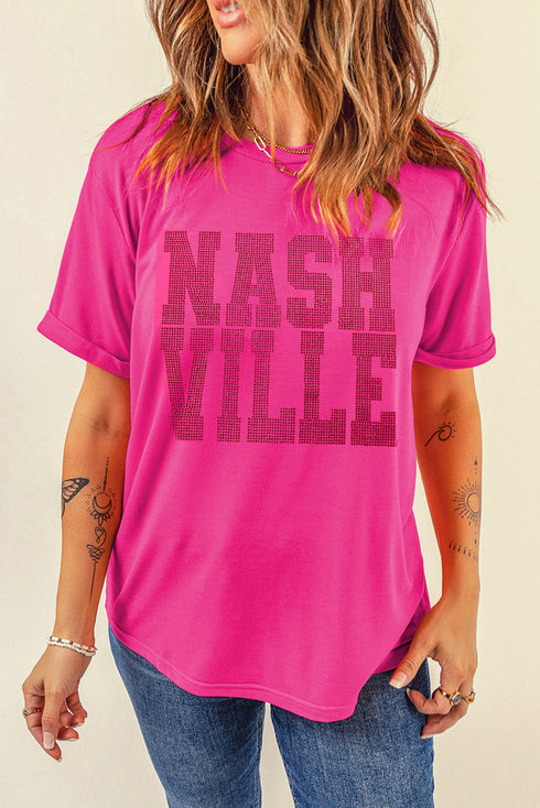 Nashville Rhinestone Embellished Graphic Short Sleeve T-Shirt