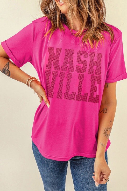 Nashville Rhinestone Embellished Graphic Short Sleeve T-Shirt