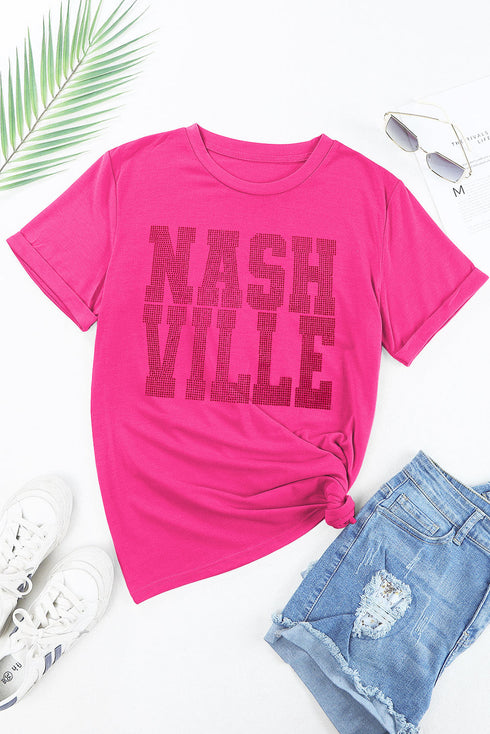 Nashville Rhinestone Embellished Graphic Short Sleeve T-Shirt
