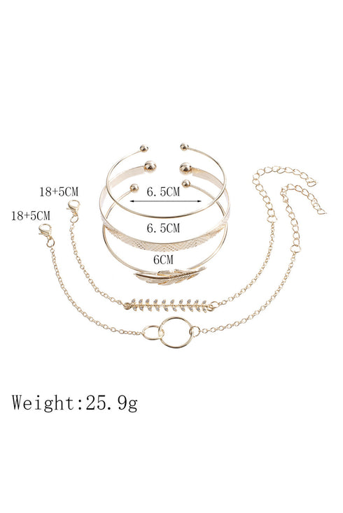 Nature Inspired Leaf Pattern Adjustable Plated Bracelet Set