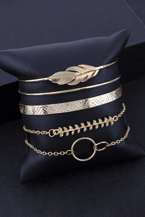 Nature Inspired Leaf Pattern Adjustable Plated Bracelet Set