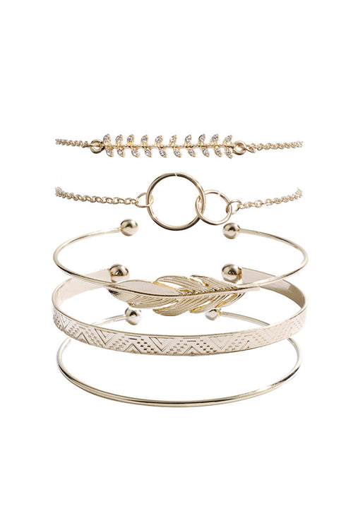 Nature Inspired Leaf Pattern Adjustable Plated Bracelet Set