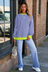 Nautical Inspired Striped Pullover Sweatshirt With Neon Pop Trim