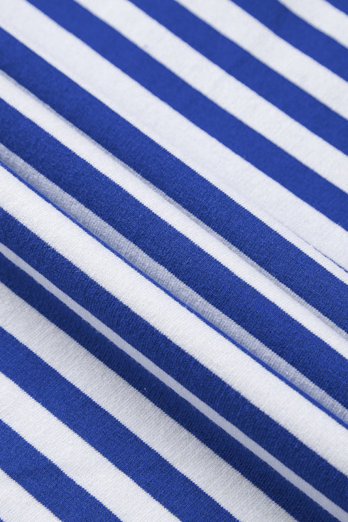 Nautical Inspired Striped Pullover Sweatshirt With Neon Pop Trim