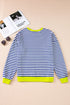 Nautical Inspired Striped Pullover Sweatshirt With Neon Pop Trim
