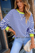 Nautical Inspired Striped Pullover Sweatshirt With Neon Pop Trim
