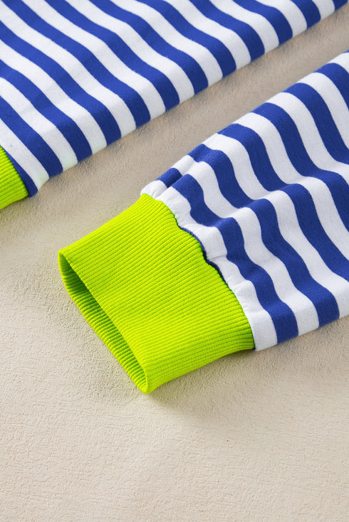 Nautical Inspired Striped Pullover Sweatshirt With Neon Pop Trim