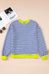 Nautical Inspired Striped Pullover Sweatshirt With Neon Pop Trim