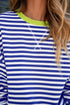 Nautical Inspired Striped Pullover Sweatshirt With Neon Pop Trim