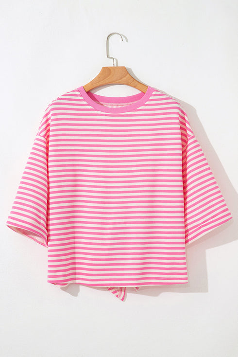 Nautical Lines Striped Bow Back Cutout Wide Sleeve Tee