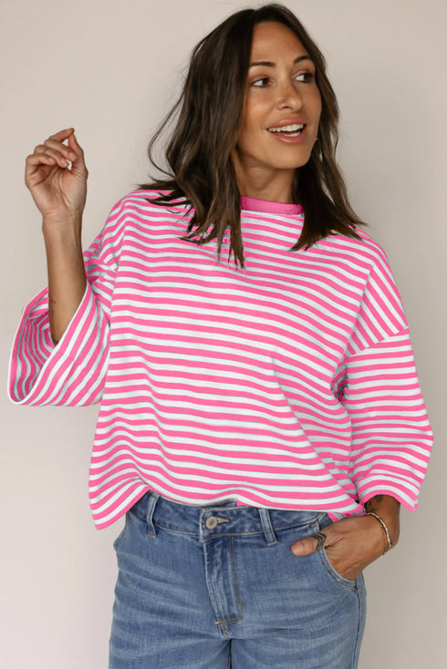 Nautical Lines Striped Bow Back Cutout Wide Sleeve Tee