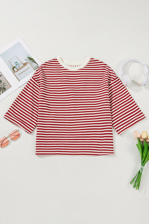 Nautical Lines Striped Bow Back Cutout Wide Sleeve Tee
