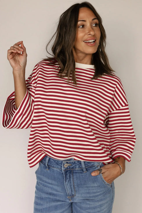 Nautical Lines Striped Bow Back Cutout Wide Sleeve Tee