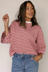Nautical Lines Striped Bow Back Cutout Wide Sleeve Tee