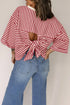 Nautical Lines Striped Bow Back Cutout Wide Sleeve Tee