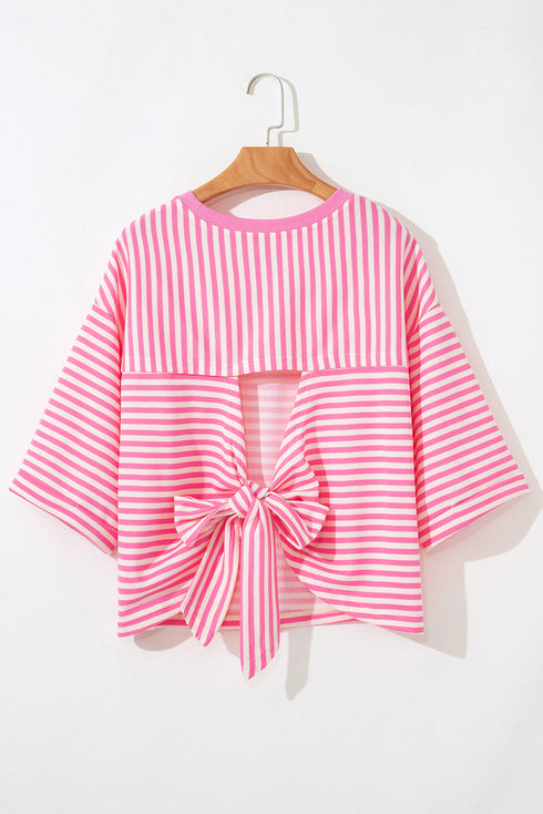 Nautical Lines Striped Bow Back Cutout Wide Sleeve Tee