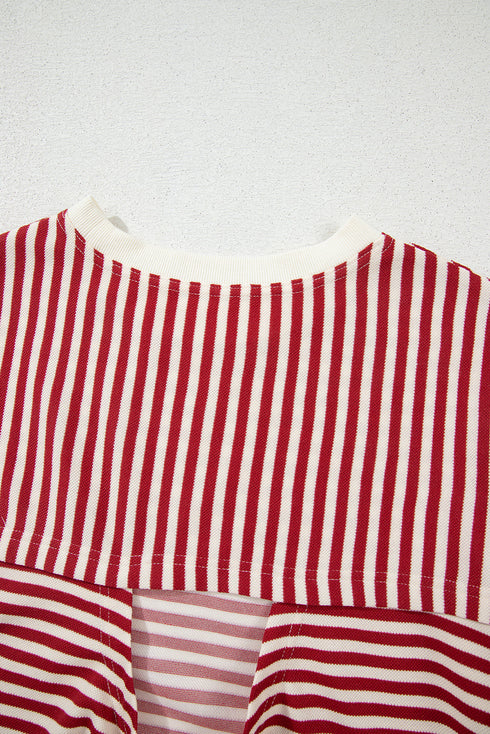 Nautical Lines Striped Bow Back Cutout Wide Sleeve Tee