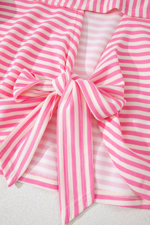 Nautical Lines Striped Bow Back Cutout Wide Sleeve Tee