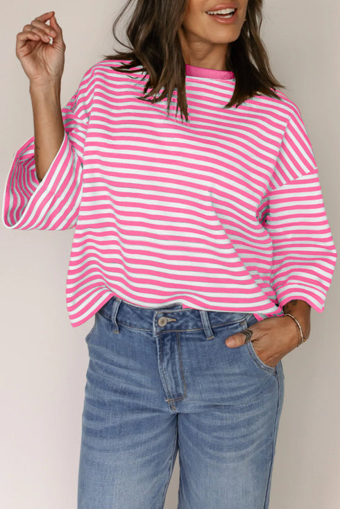 Nautical Lines Striped Bow Back Cutout Wide Sleeve Tee
