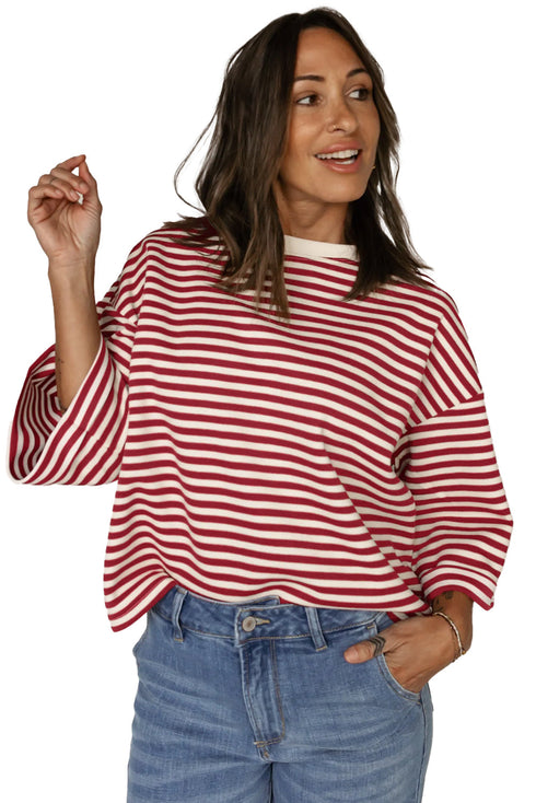 Nautical Lines Striped Bow Back Cutout Wide Sleeve Tee