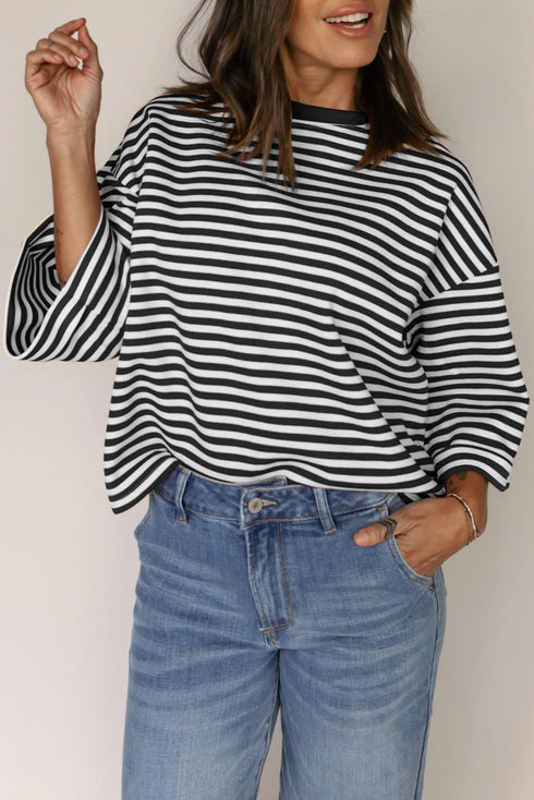 Nautical Lines Striped Bow Back Cutout Wide Sleeve Tee