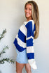 Nautical Striped Open Knit Polo Collar Long Sleeve Sweater