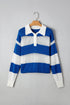 Nautical Striped Open Knit Polo Collar Long Sleeve Sweater