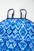 Navy Blue Abstract Print Frilled Trim Spaghetti Straps Tankini Set