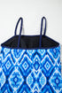 Navy Blue Abstract Print Frilled Trim Spaghetti Straps Tankini Set