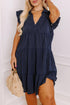 Navy Blue Collared V Neck Flutter Sleeve Tiered Plus Size Dress