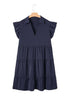 Navy Blue Collared V Neck Flutter Sleeve Tiered Plus Size Dress