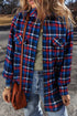 Navy Blue Plaid Flap Pocket Button Up Shacket