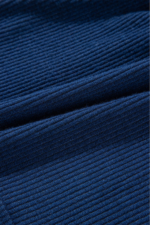 Navy Blue Ribbed Knit Cropped Hoodie And Drawstring Joggers Set