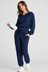 Navy Blue Ribbed Knit Cropped Hoodie And Drawstring Joggers Set