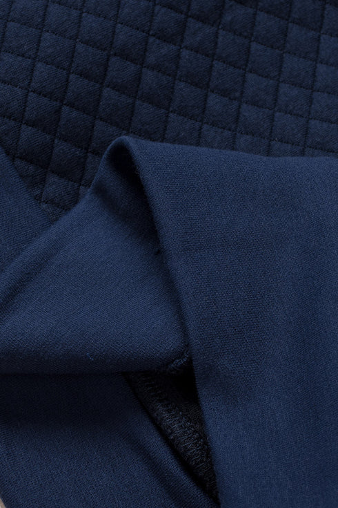 Navy Stand Neck Waffle Zip Up Sweatshirt